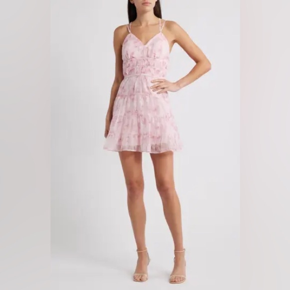 Layered with Love Tiered Chiffon Mini Dress NWT Floral Pink Size XL